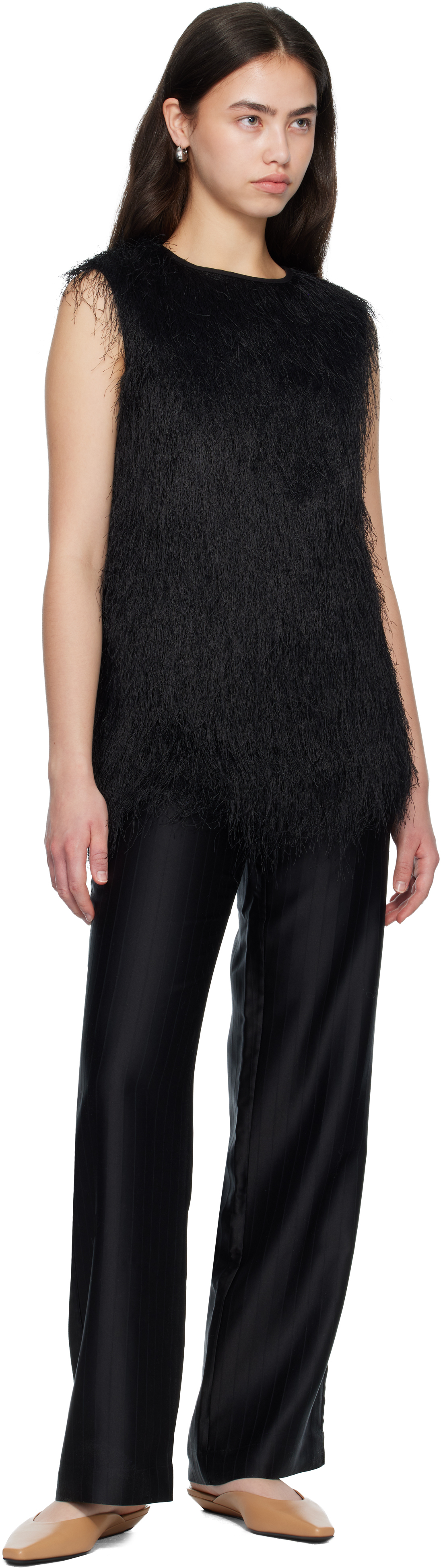 Black YASMIN Fringed Top
