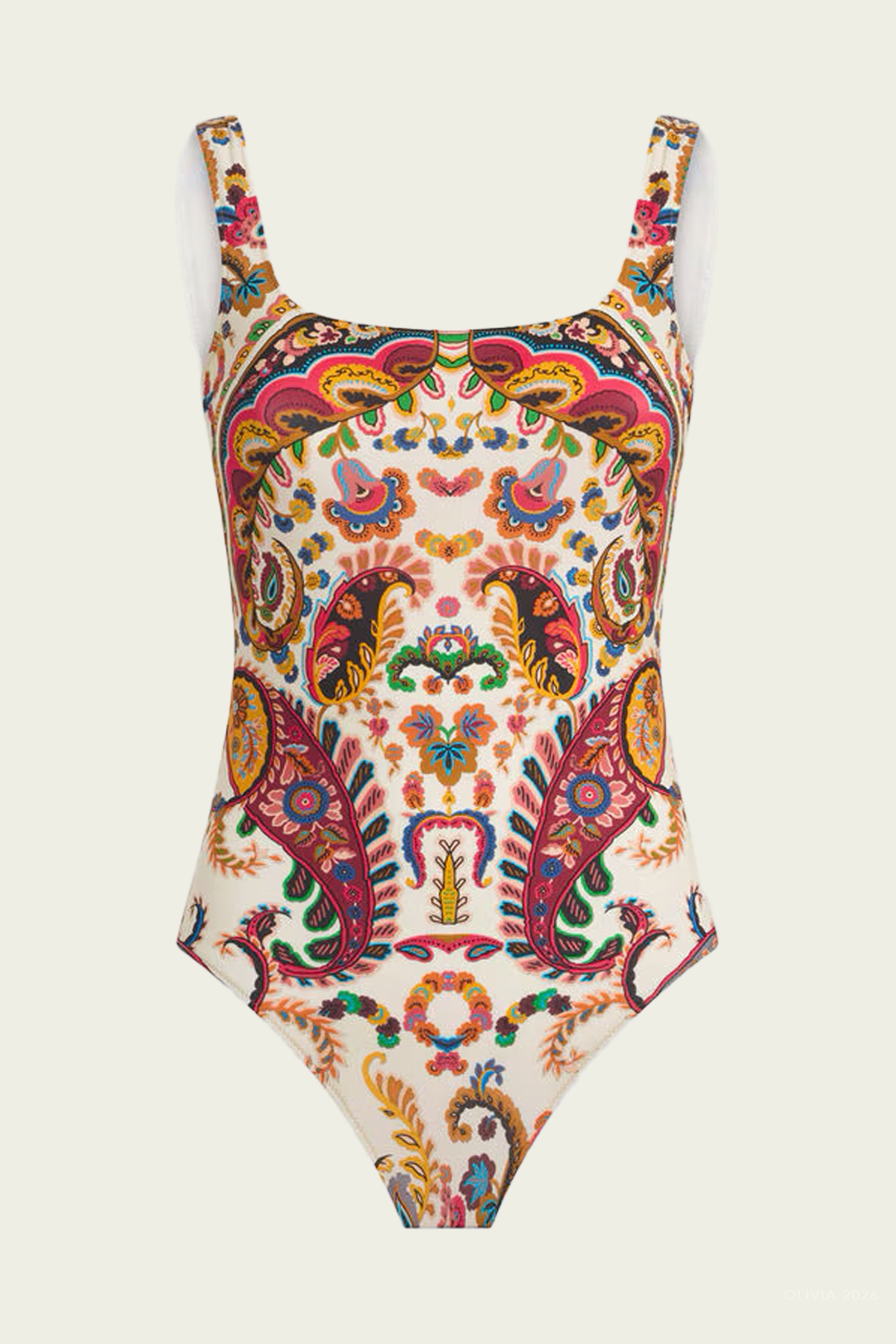 Floral Paisley Motif One-Piece Swimsuit in Multicolor