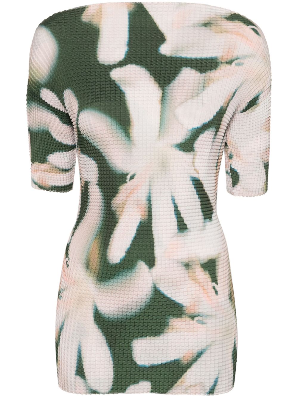 Floral-print plissé T-shirt - Neutrals