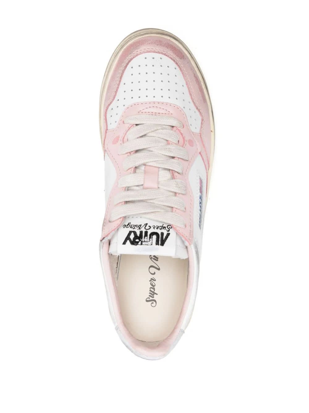 Super Vintage Medalist Low Sneakers In White, Silver And Pink Leather