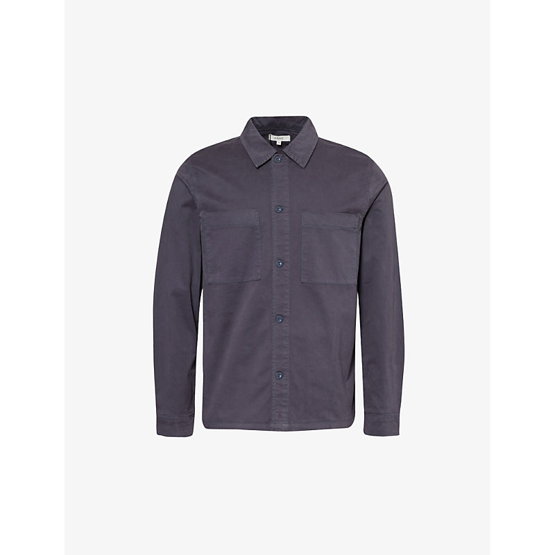 Mens Navy Garment Dyed Stretch-cotton Overshirt 