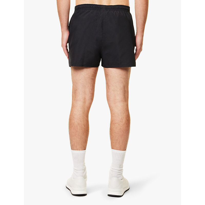 Mens Black 3' Brand Print Slim Fit Recycled-polyester Swim Shorts 