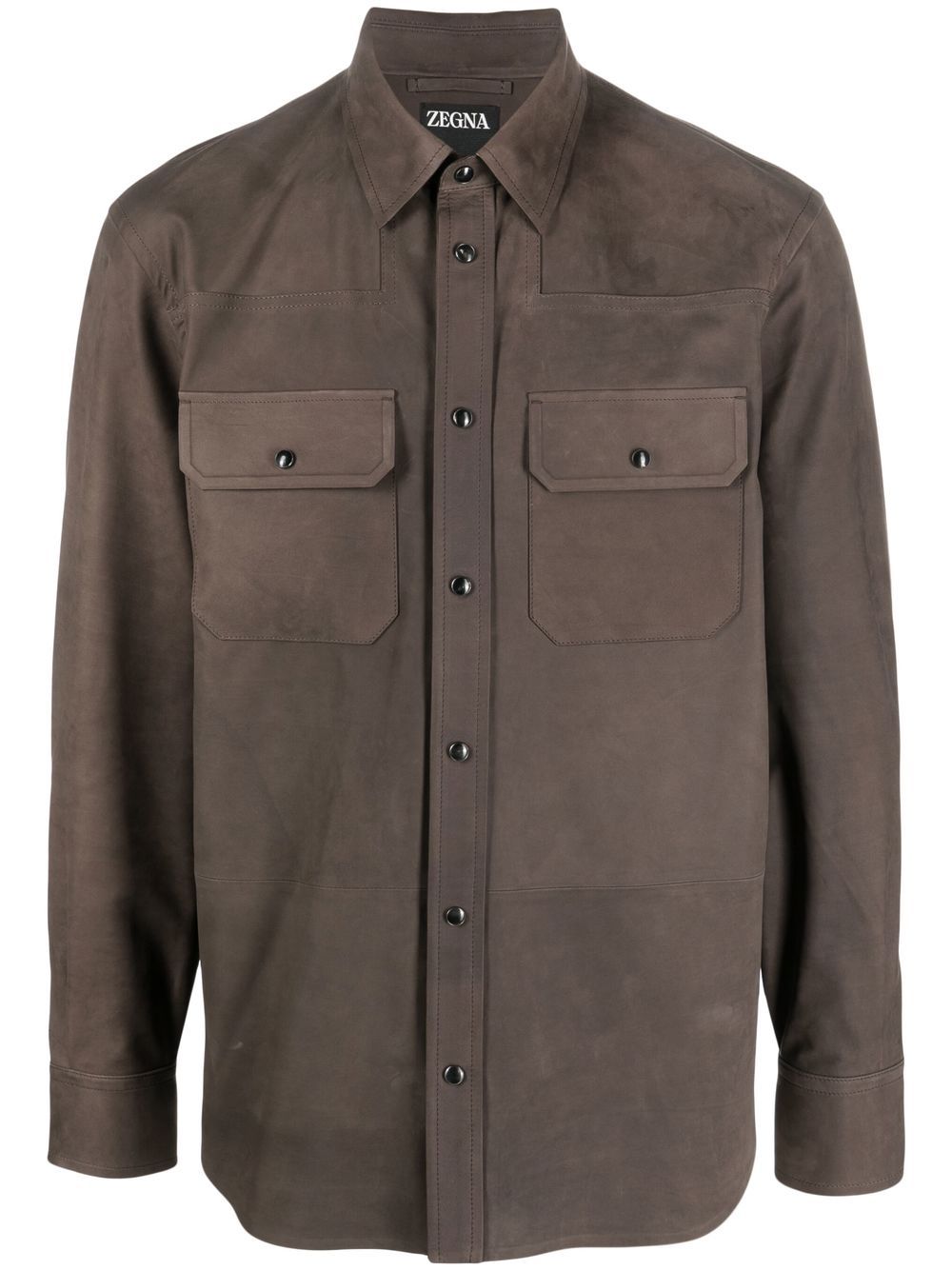 Calf-suede shirt-jacket - Brown