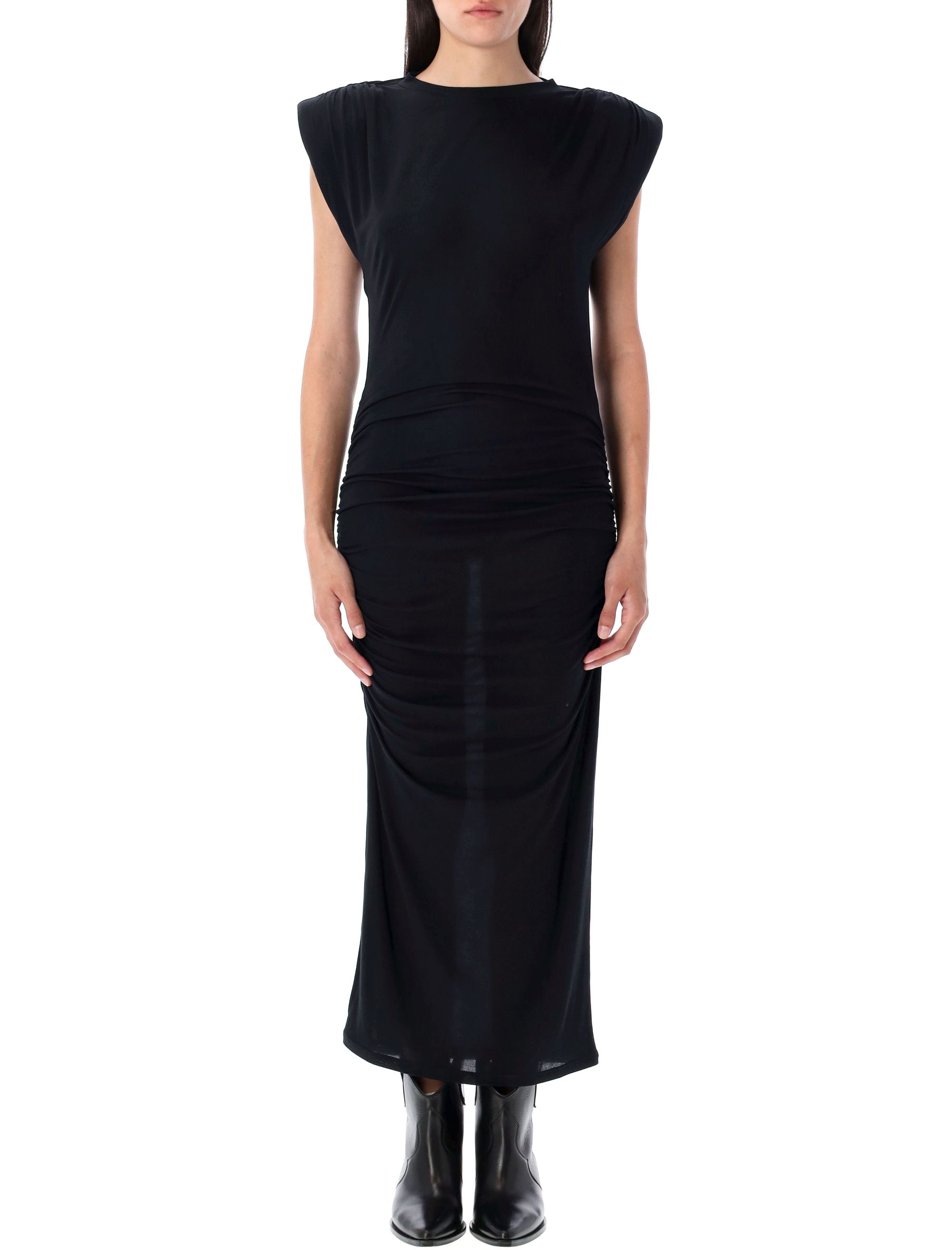 Padded-shoulder Midi Dress