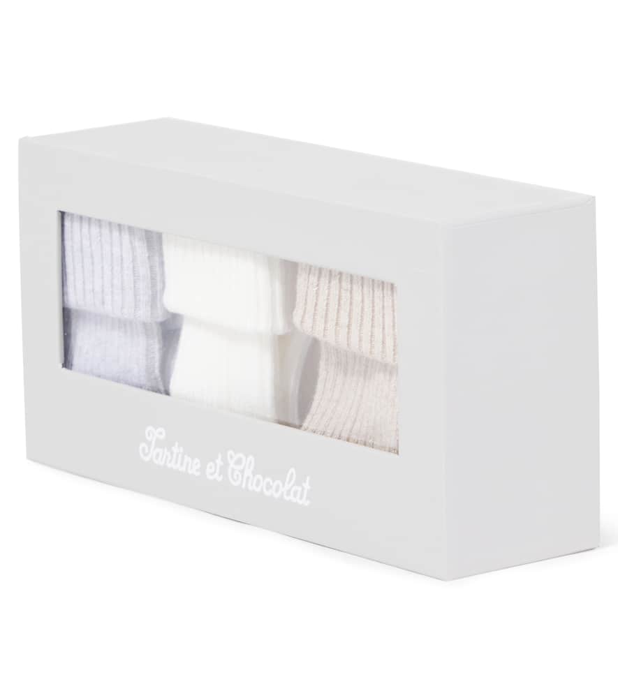 Baby set of 3 ribbed-knit cotton-blend socks
