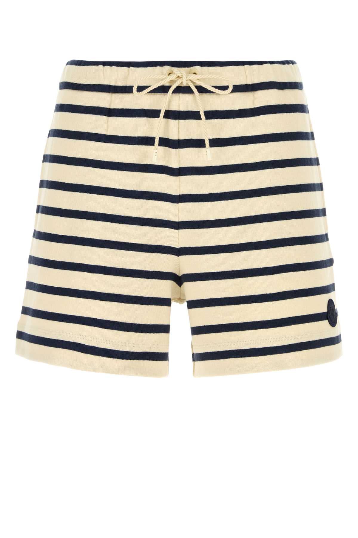 Striped Cotton Bermuda — Beige