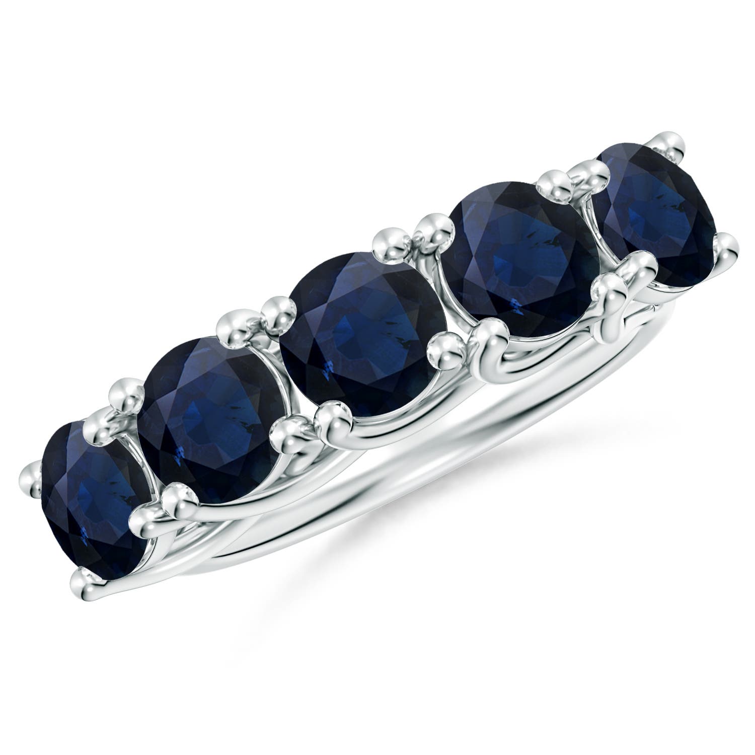 Angara 3.5 Carats Half Eternity Five Stone Blue Sapphire Wedding Band in 14K White Gold