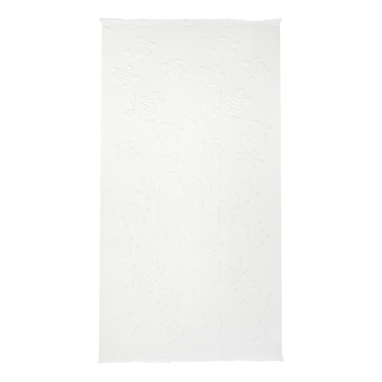 Beach Towel In Organic Cotton Turtles Jacquard - Towel - Santah - White