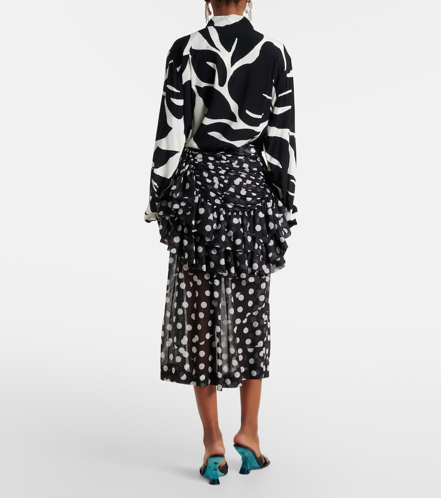 Polka-dot ruffled midi skirt