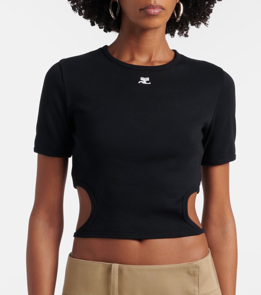 Courrèges Logo cutout tie-back cotton crop top