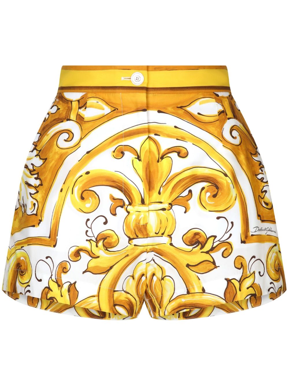 Majolica-print cotton shorts - Yellow