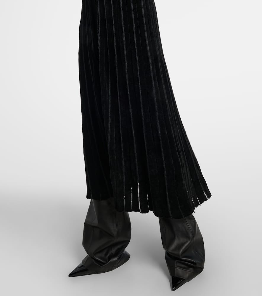 Shearling-trimmed striped maxi dress