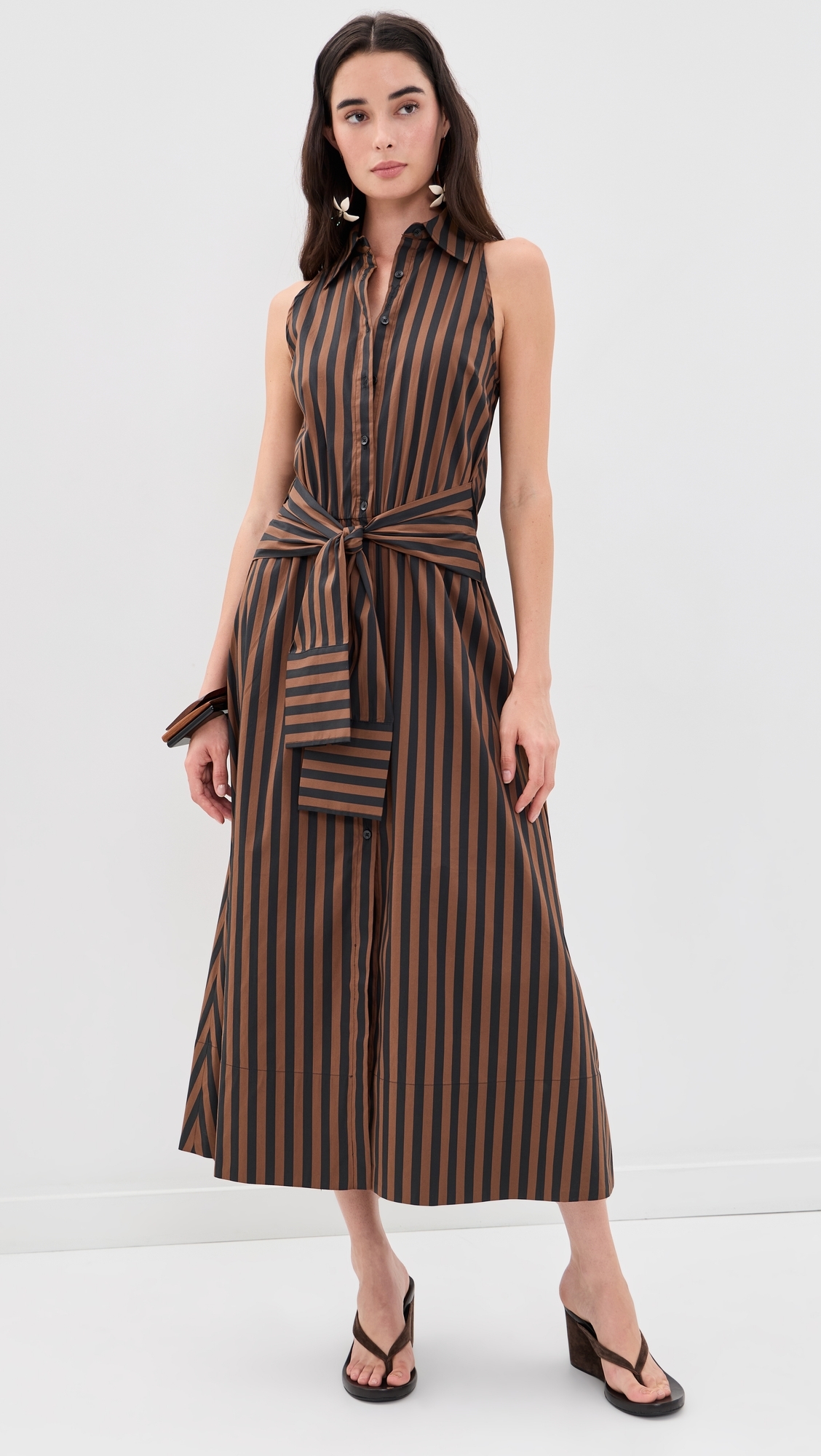 Inna Sleeveless Poplin Dress Choco Brown/Black Stripe