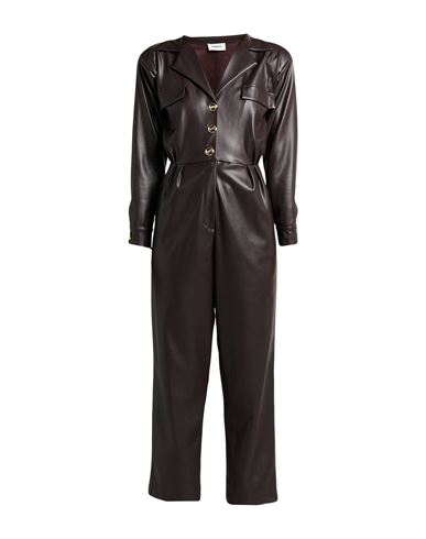Woman Jumpsuit Chocolate brown Size L Polyester, Polyurethane