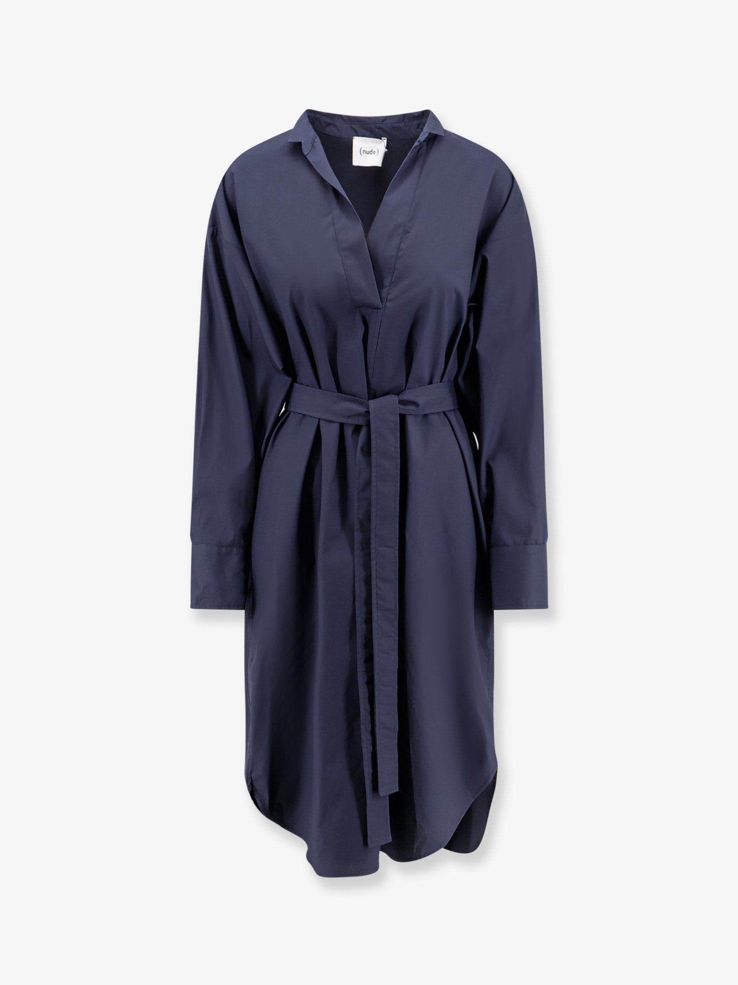 Belted Cotton Dress — Blue
