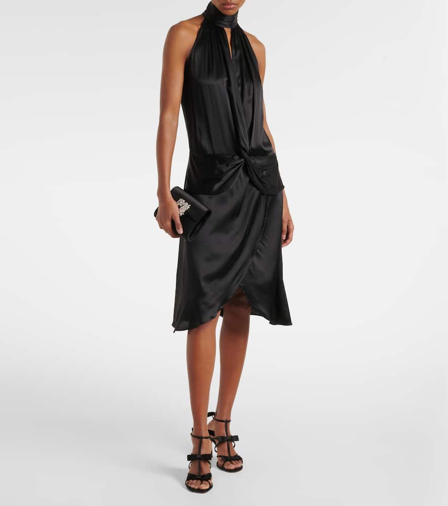 Gathered halterneck satin minidress
