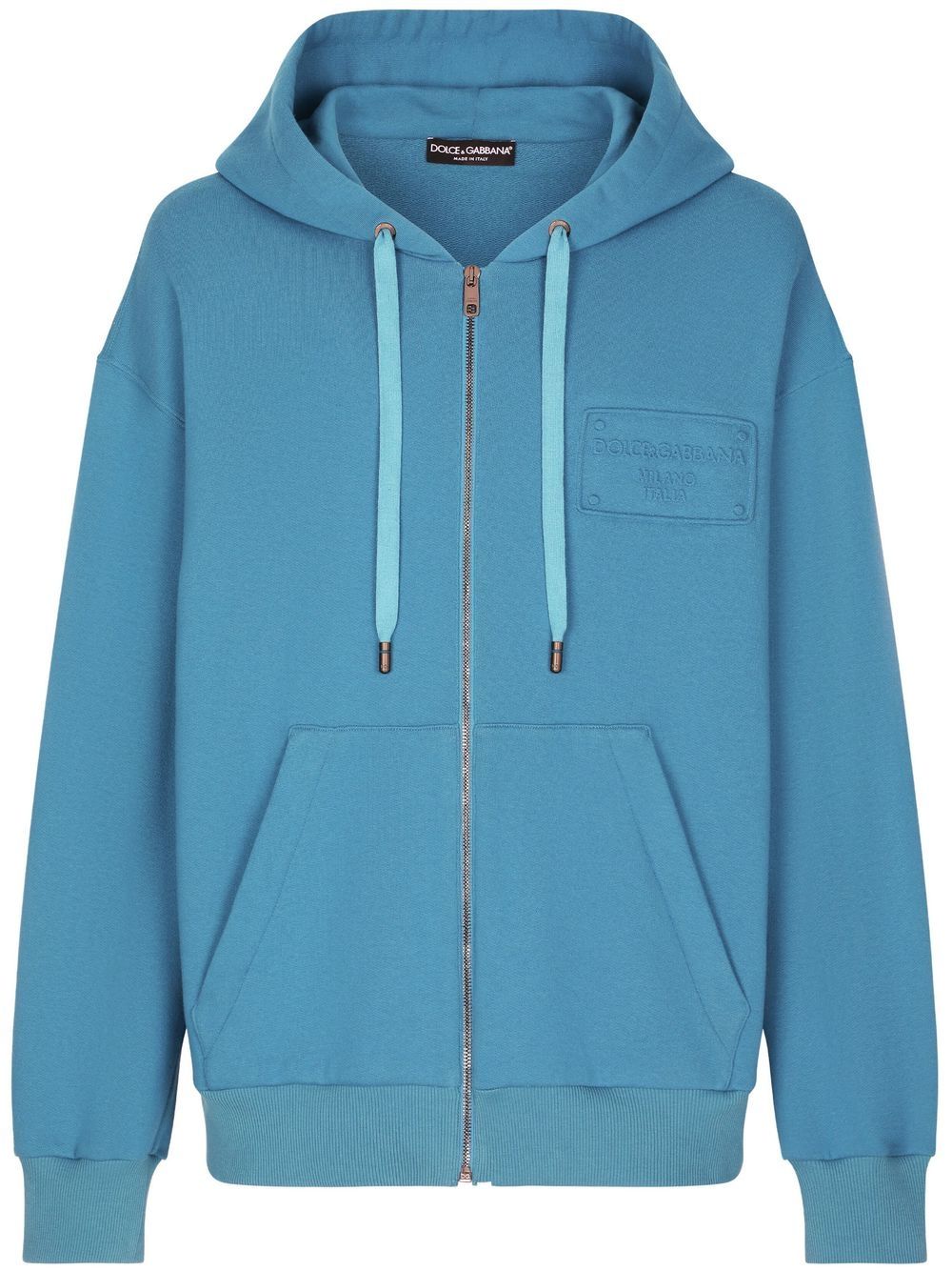 Embroidered-logo zipped hoodie - Blue