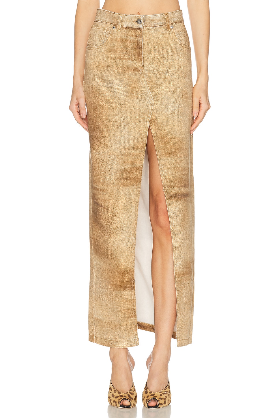 Blumarine Denim Skirt in Amphora Beige & Toffee - Brown. 42 also in