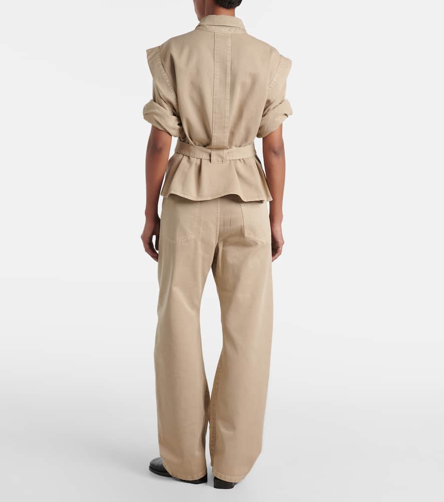 Belted cotton twill denim vest