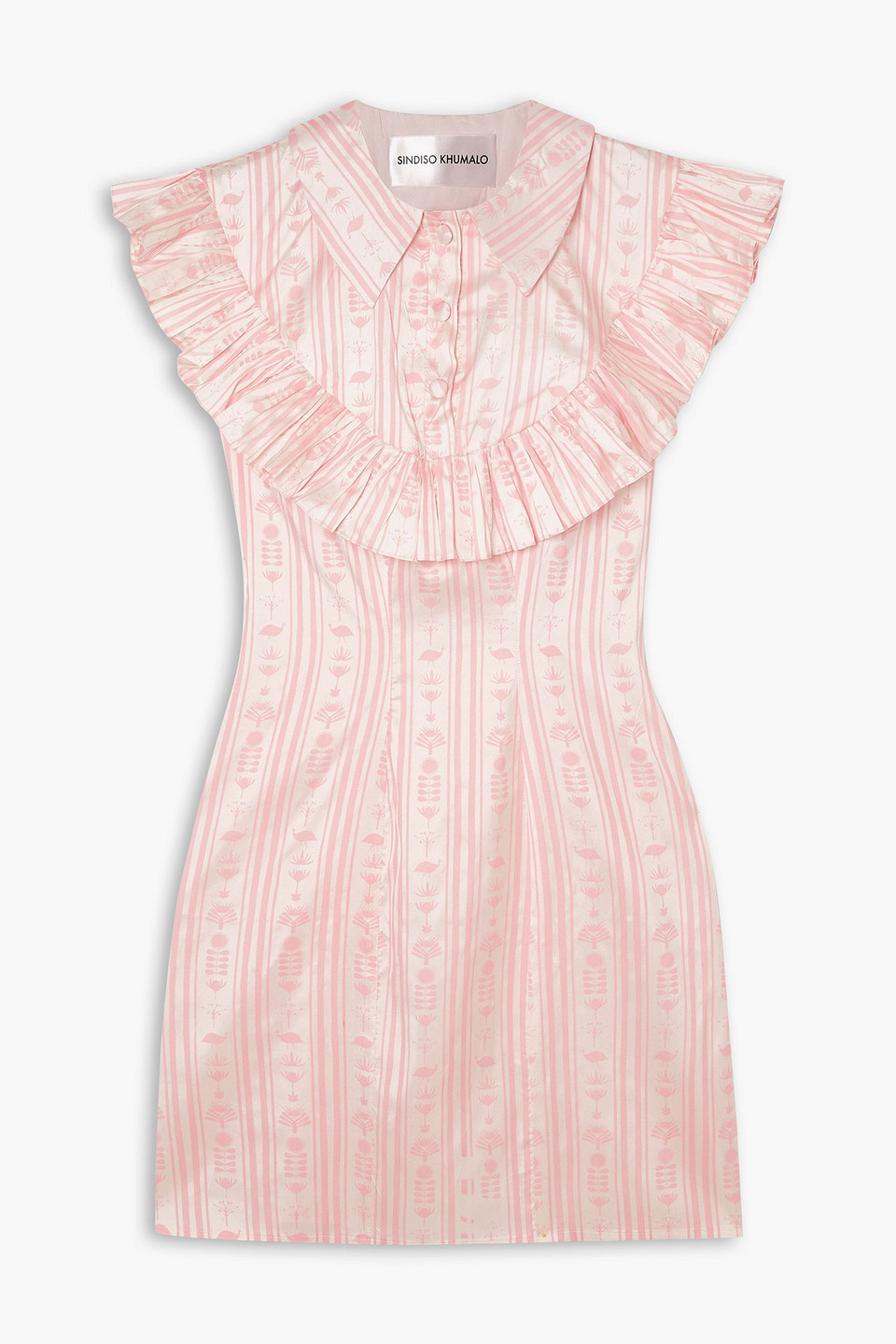 Ruffled printed silk mini dress