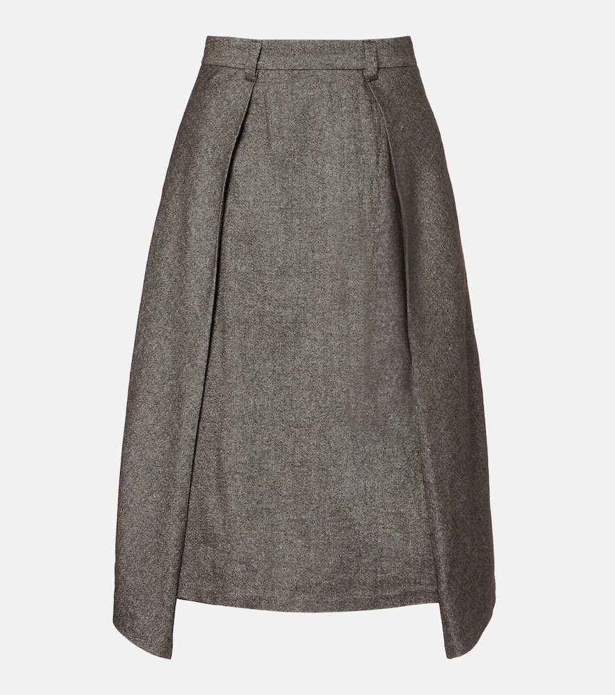 Wool and linen-blend midi skirt