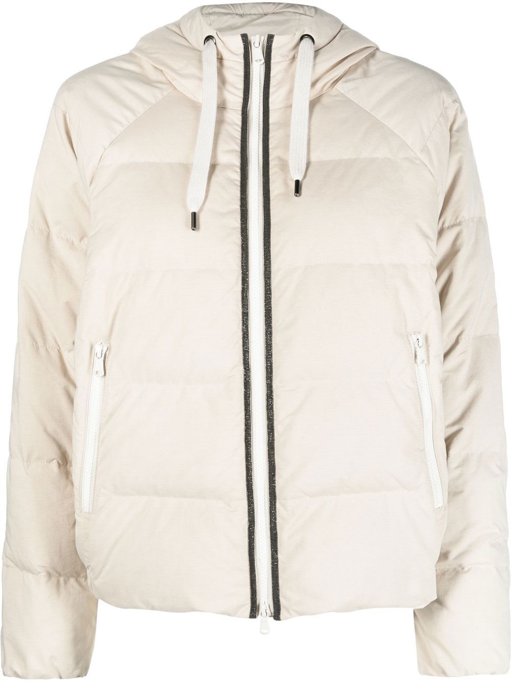 Lightweight Down Jacket In Techno Canvas Cotton With Hood And Embellished With Brilliant Jewels On The Closing Zip