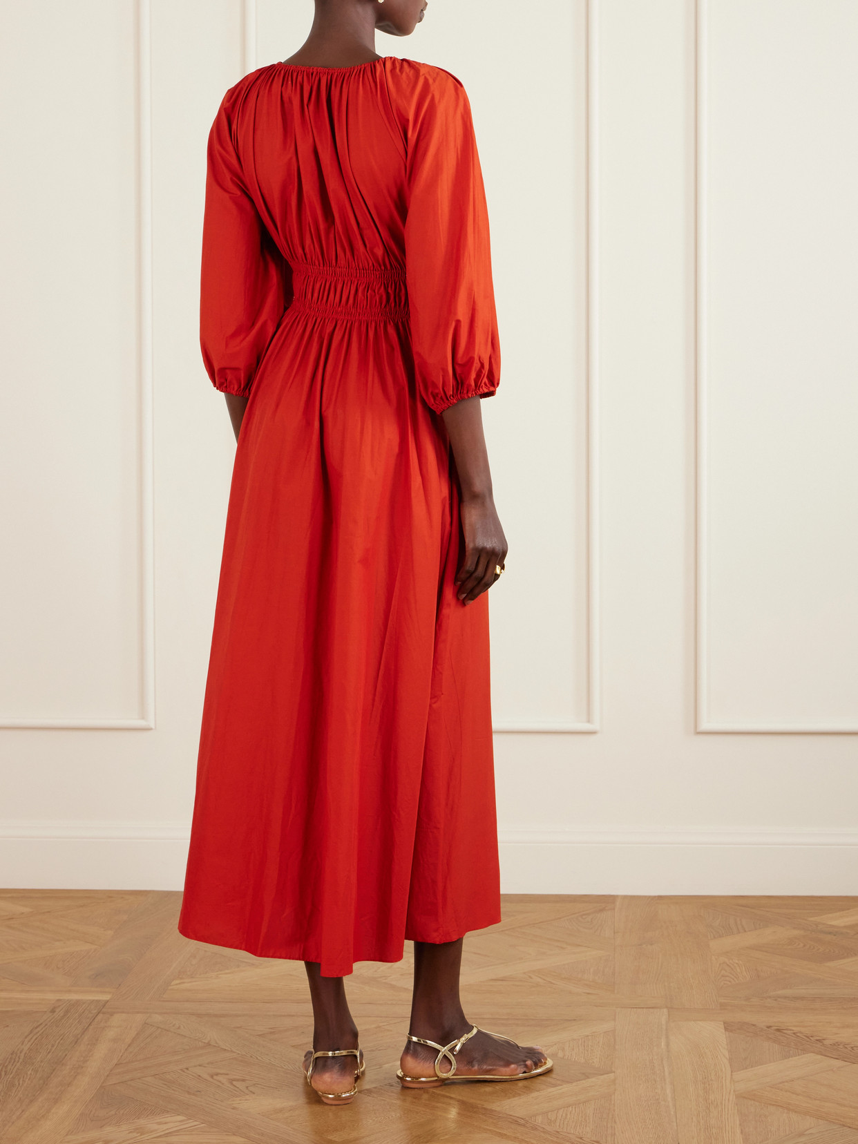 Shirred Organic Cotton-poplin Maxi Dress - 1
