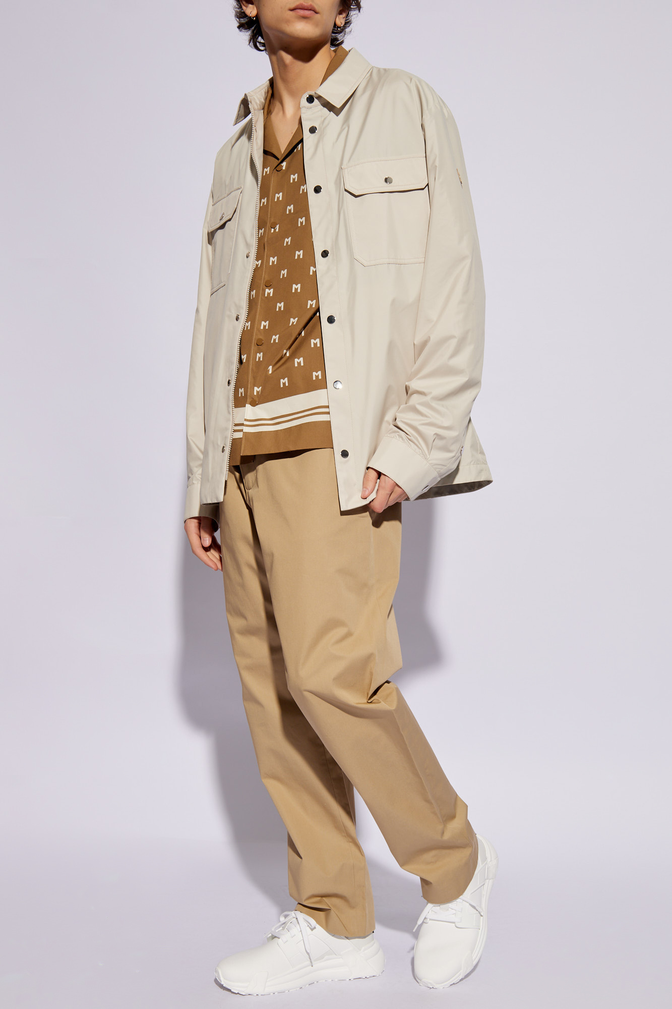 Cotton Shirt With Monogram, Men's, Brown
