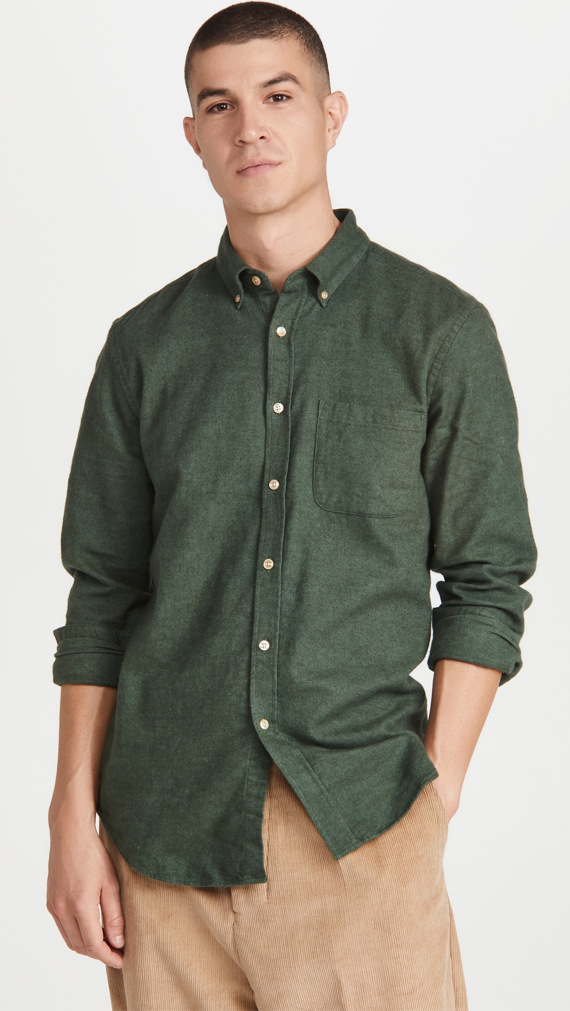 Teca Brushed Flannel Button Down Shirt Moss