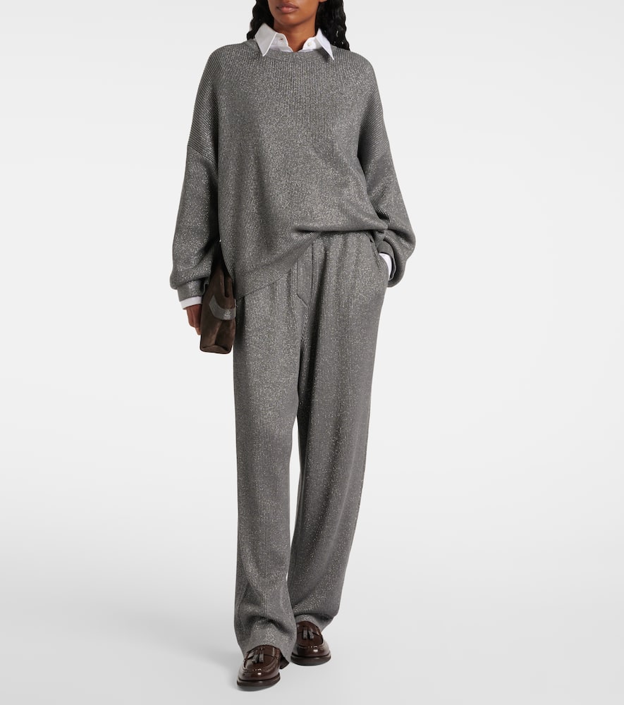 Cotton-blend lamé sweater