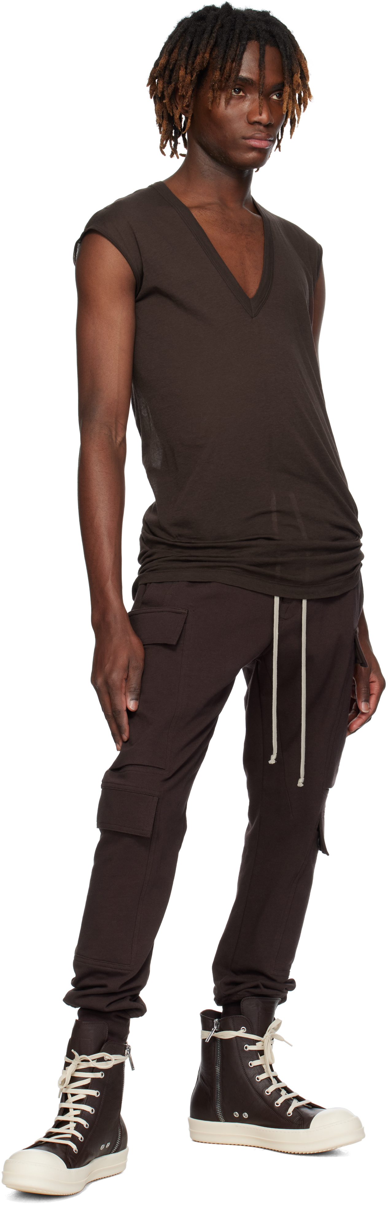 Rick Owens Brown Hollywood Waxy Goat Leather Sneakers
