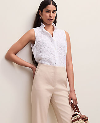 Ann Taylor Petite Ruffle Collar Lace Sleeveless Shirt