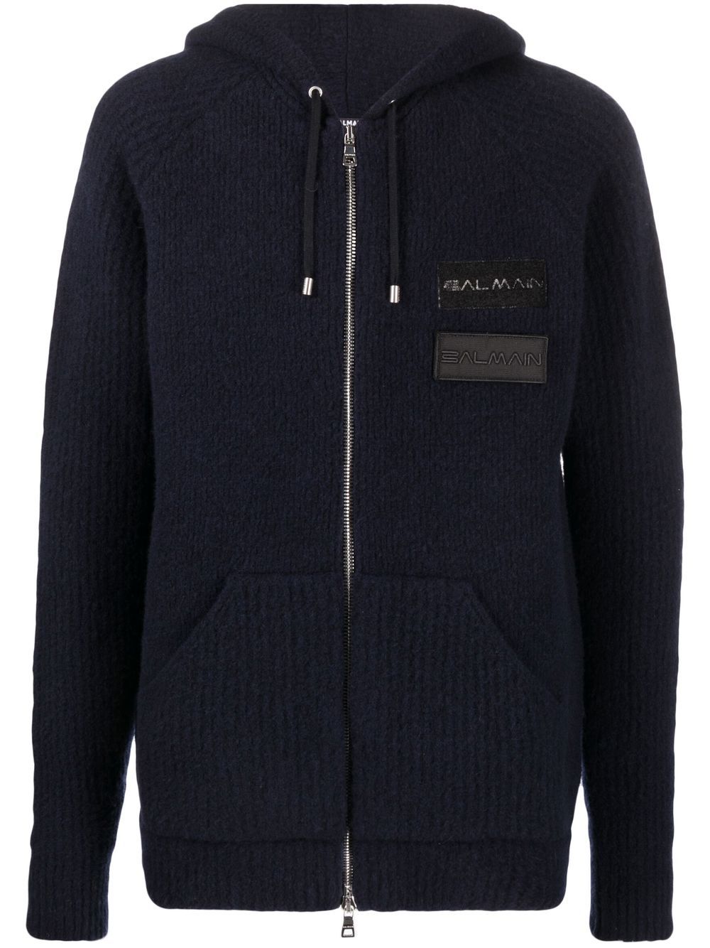 Logo-patches zipped hoodie - Blue