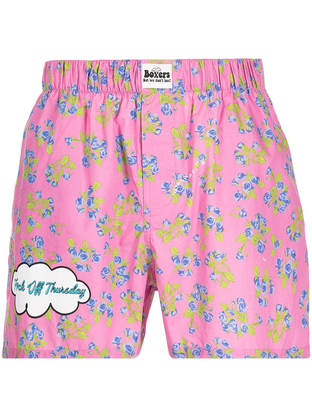 Floral-print slogan boxer shorts - Pink