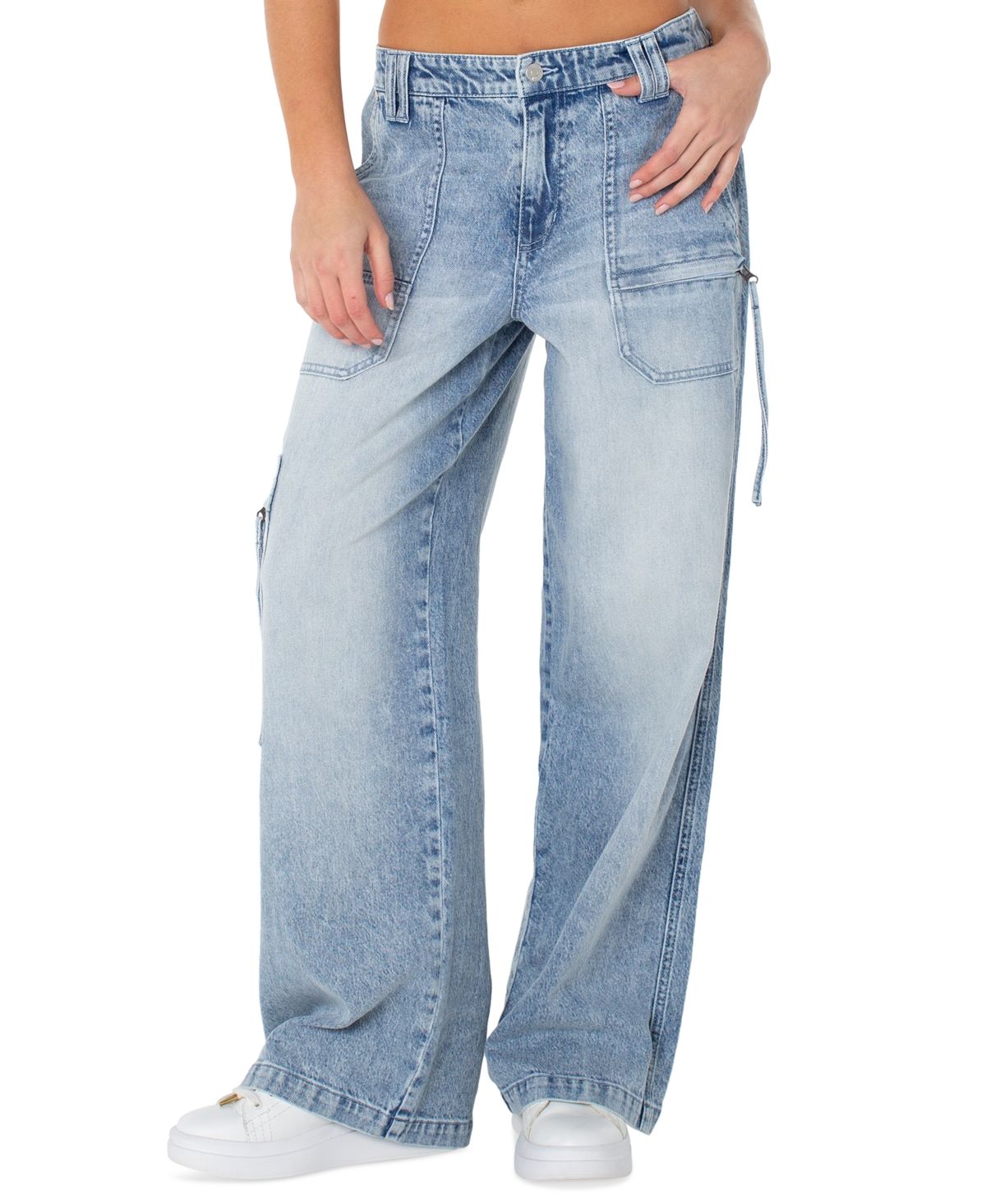Juniors' Baggy Wide-Leg Light-Wash Cargo Jeans - Tabor