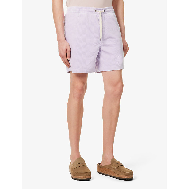 Mens Summer Lilac Brand-embroidered Drawstring Corduroy Shorts 