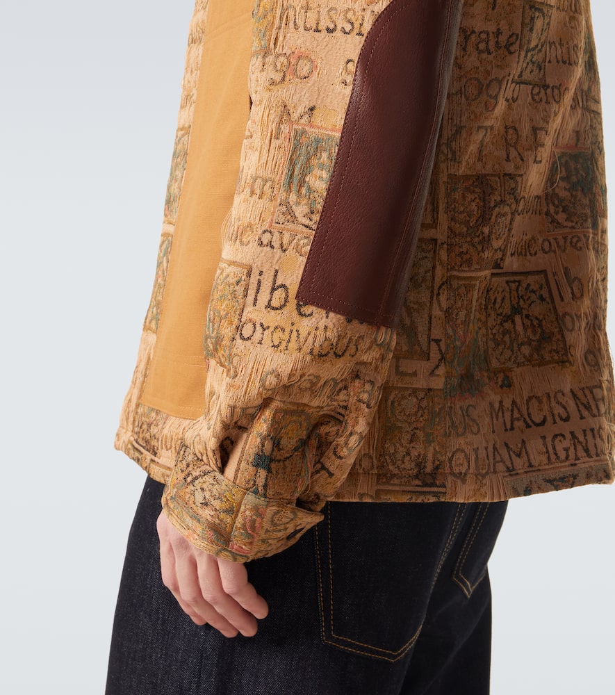 Leather-trimmed jacquard jacket