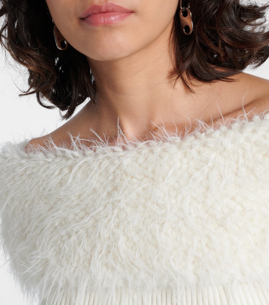 Ribbed-knit faux fur-trimmed top