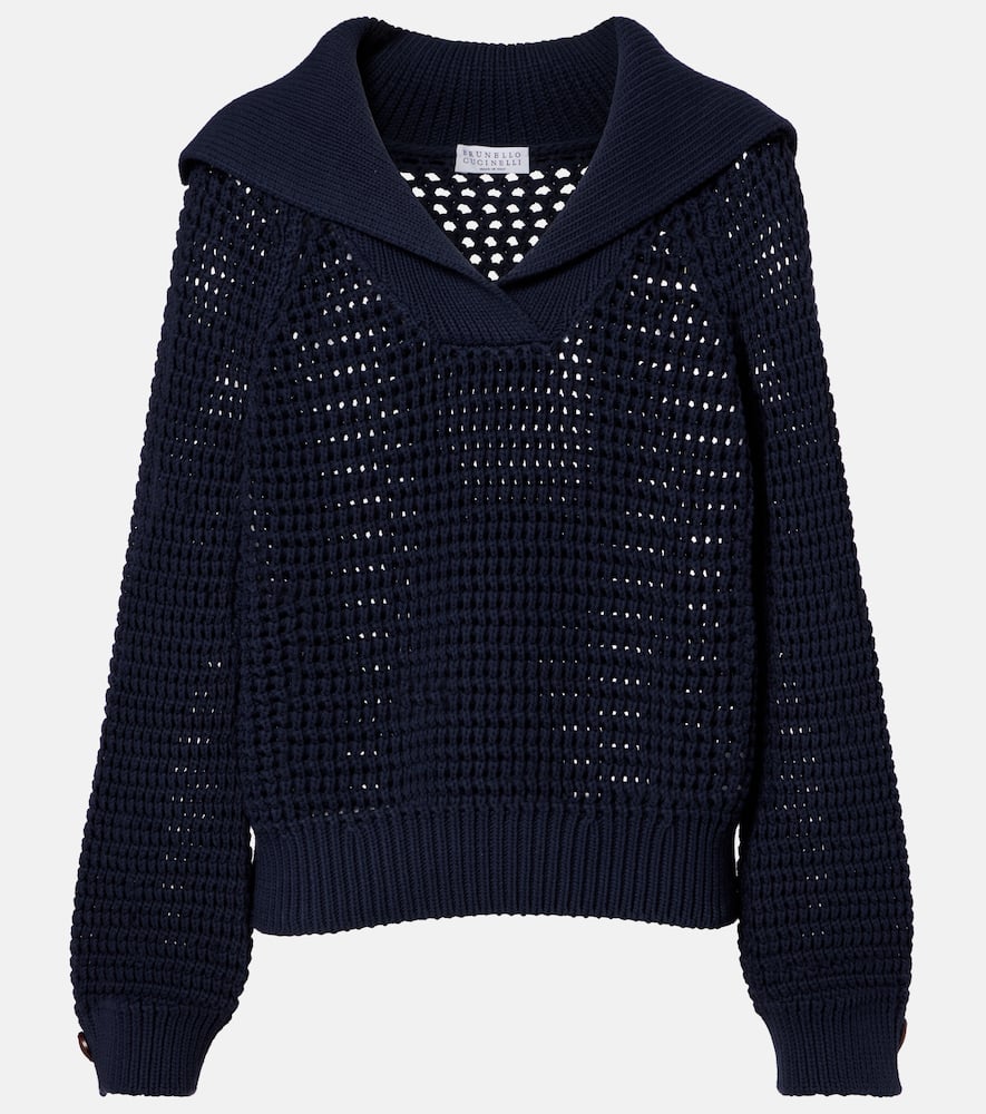 Cotton-blend polo sweater