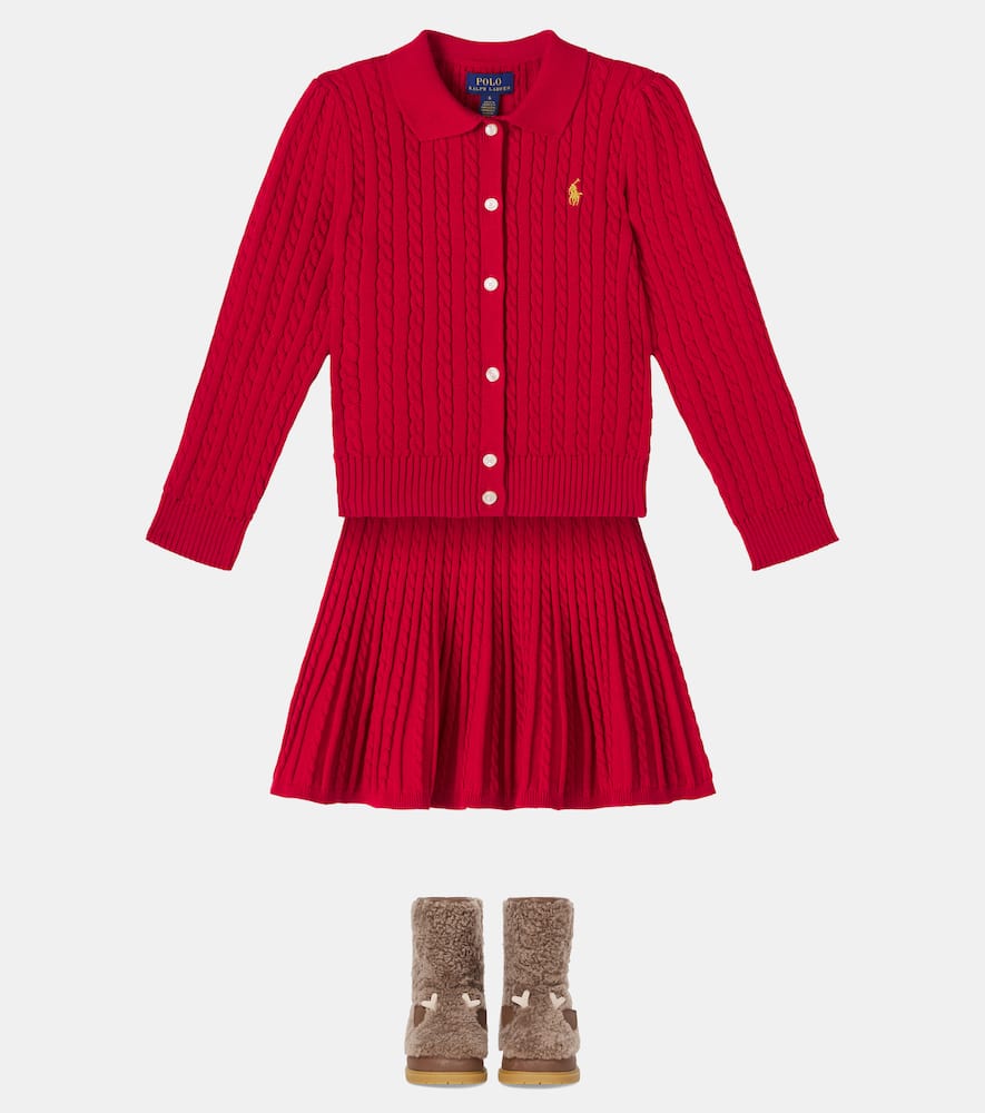 Cable-knit cotton cardigan and skirt set