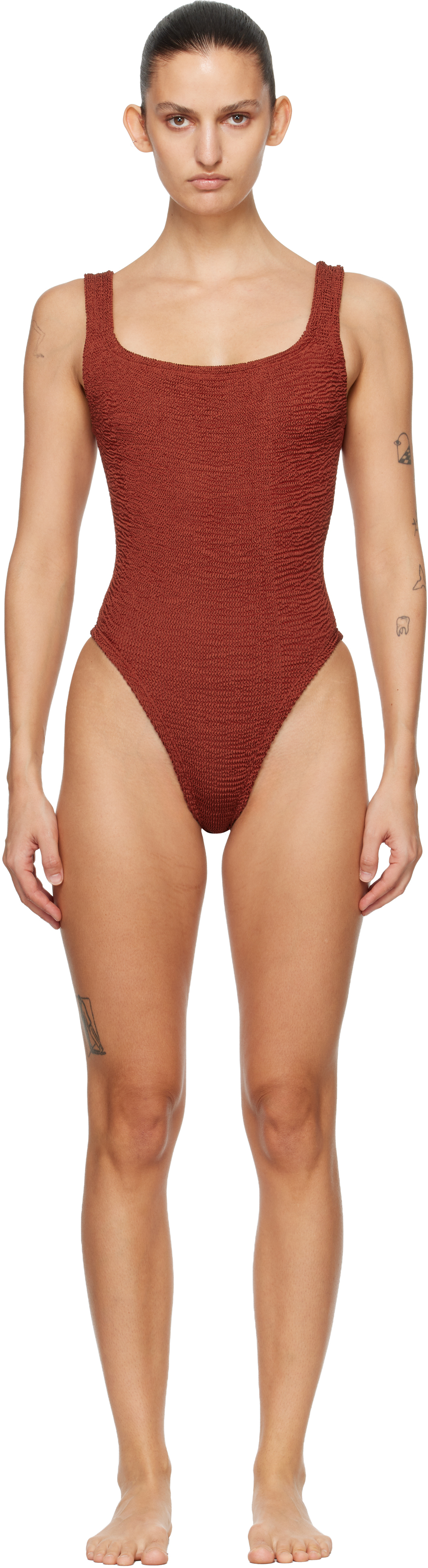 Burgundy Square Neck Swimsuit