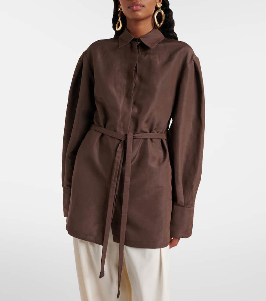 Affari belted linen and silk shirt