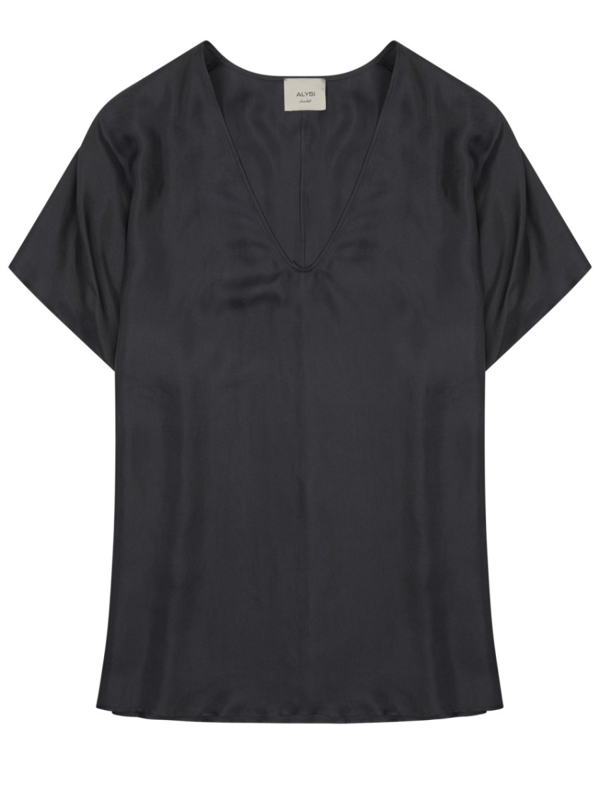 Black Solid V Neck Top