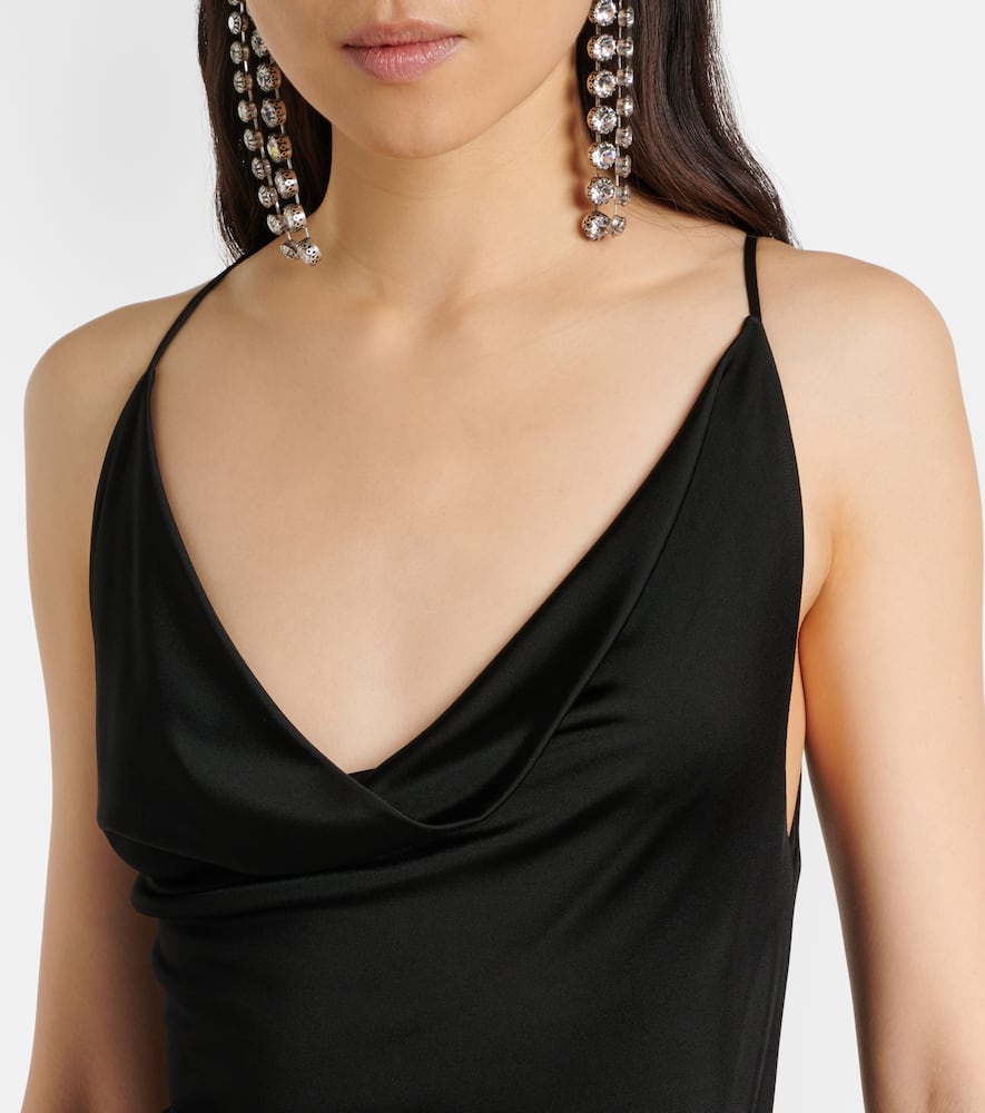 Asymmetric crystal-embellished gown