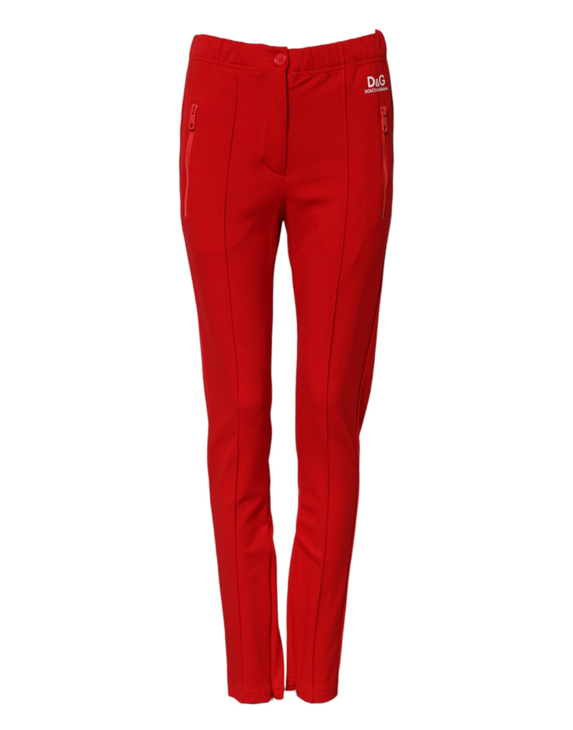 Mid-Waist Slim Fit Trousers — Red