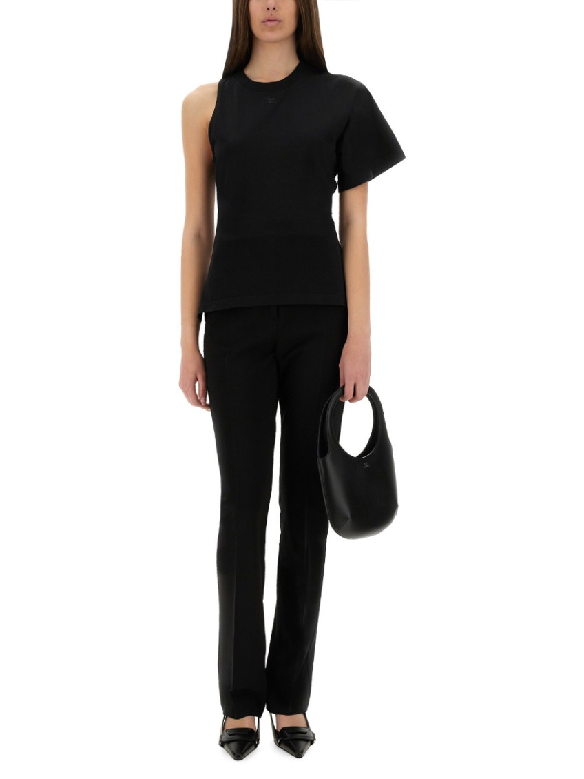 Black Solid One Shoulder T-Shirt