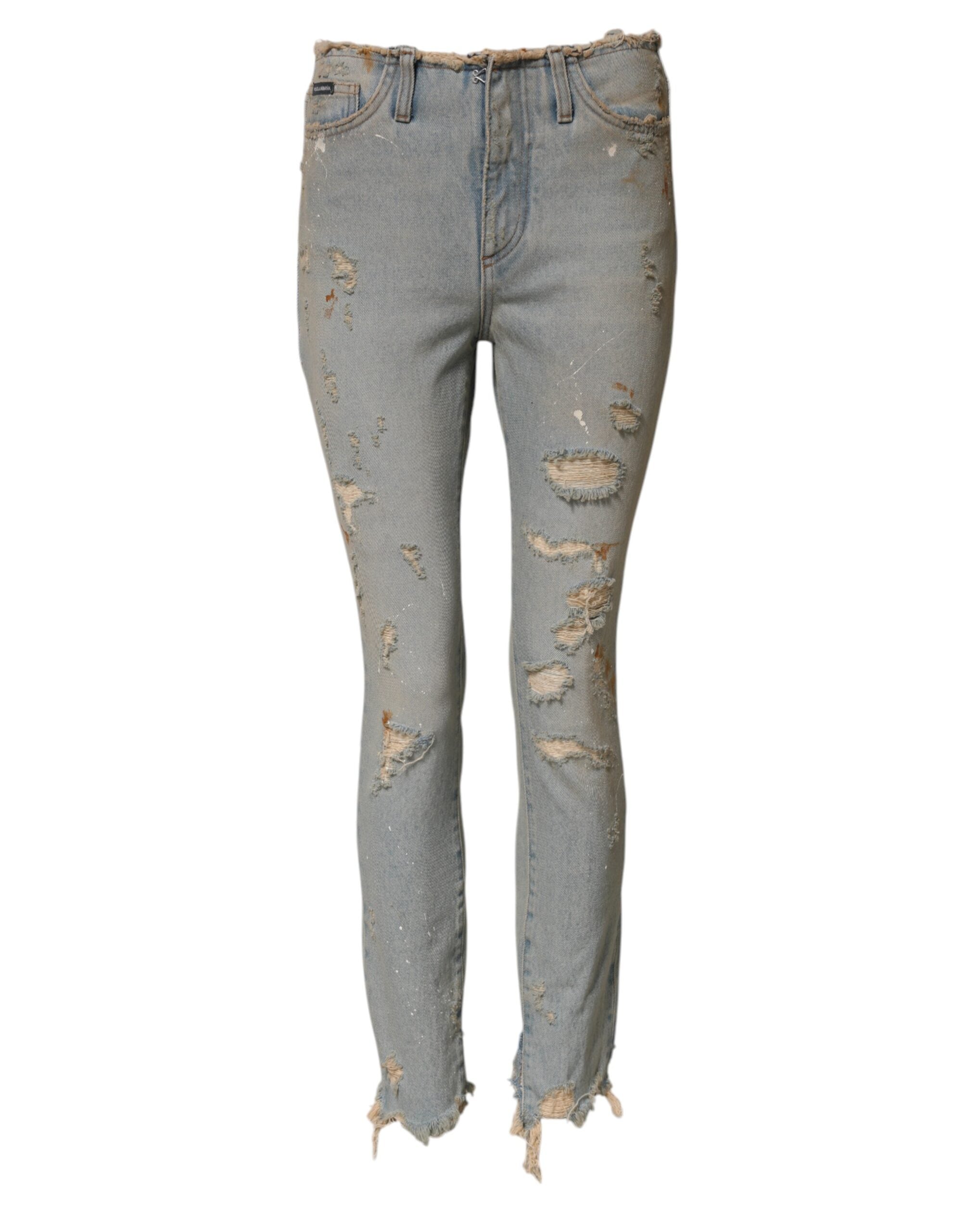 Distressed High-Waist Skinny Denim Jeans — Blue