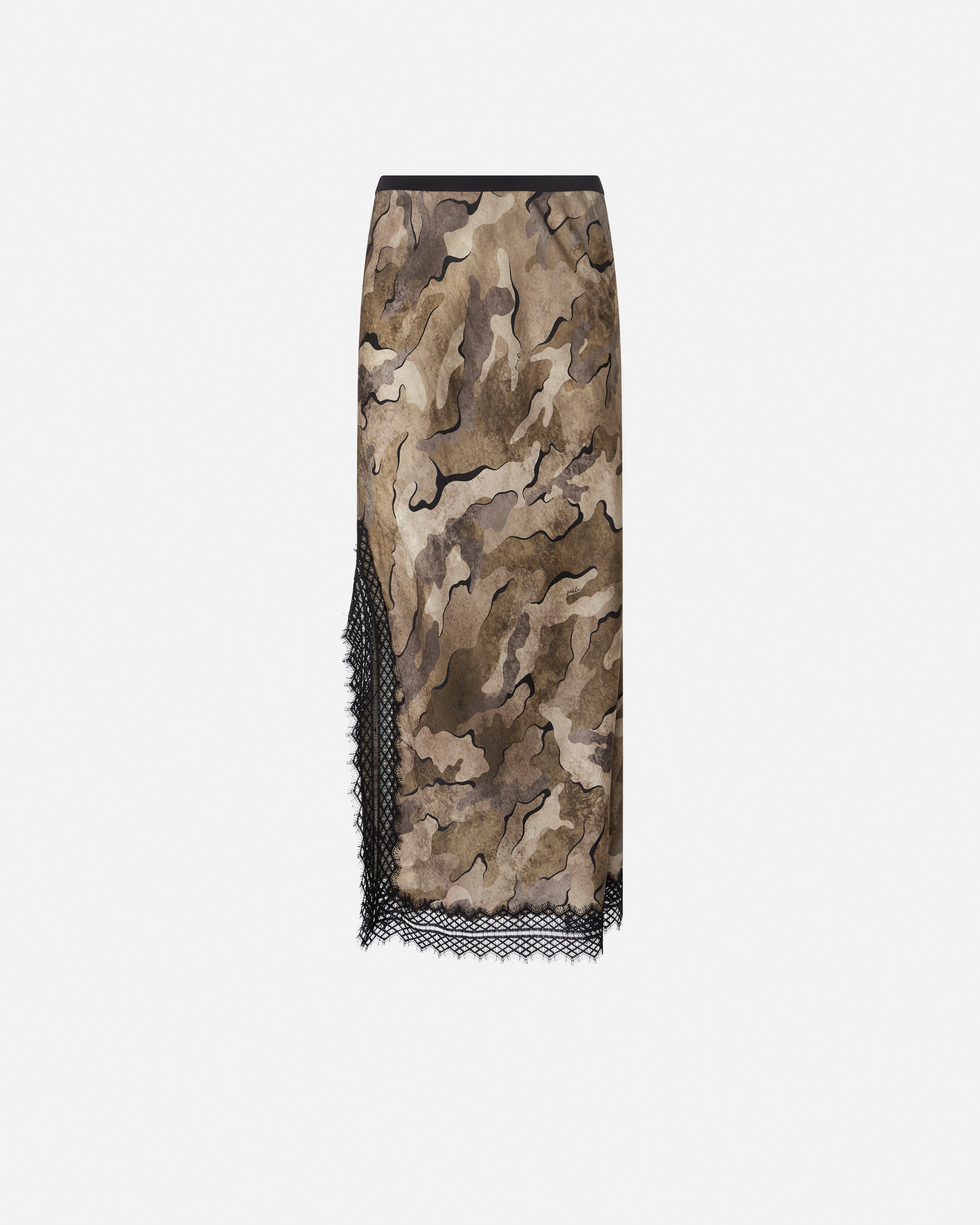 Camouflage midi skirt with lace and slit - 36