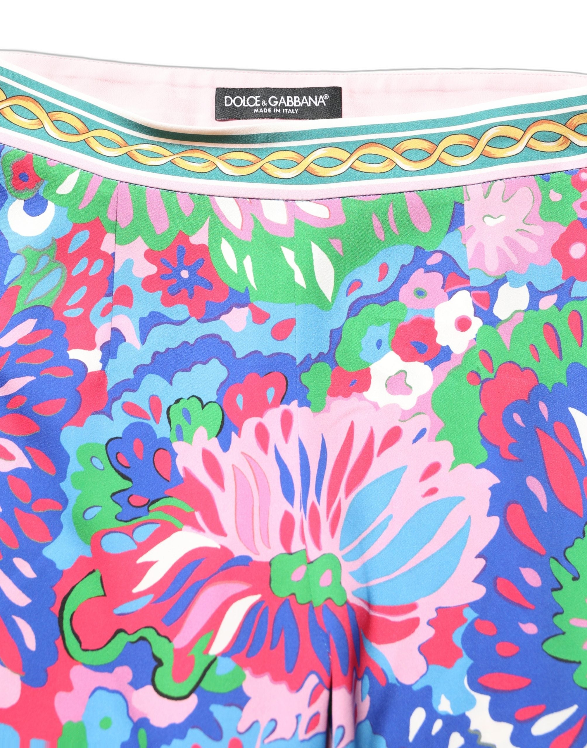 Floral-Print Silk Stretch Leggings — Multicolor