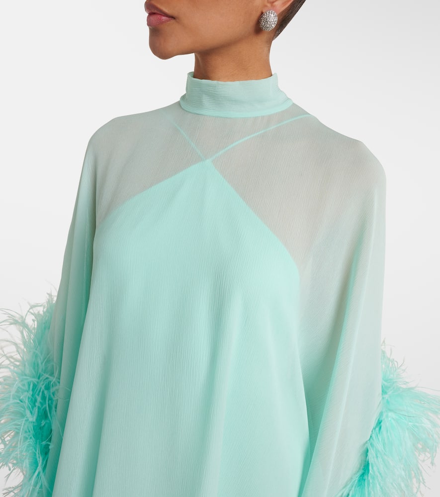 Penelope feather-trimmed silk kaftan